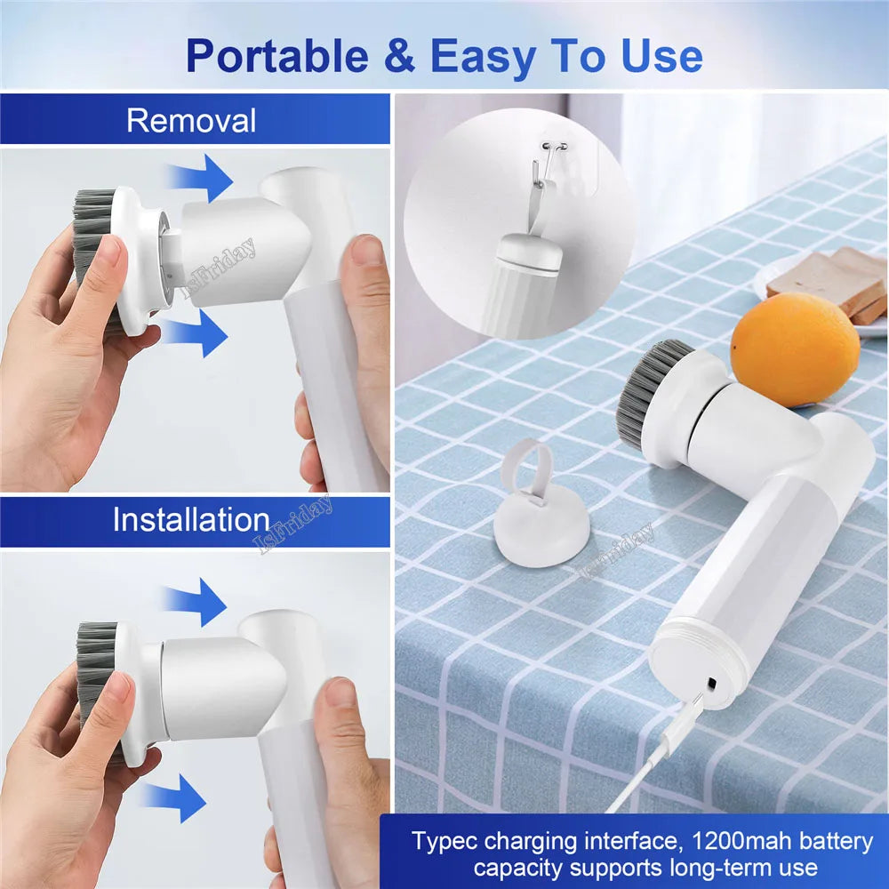 Electric Spin Scrubber Cordless Cleaning Brush
Replaceable Heads for Bathroom,Kitchen,Wall,Oven,Dish