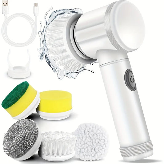 Electric Spin Scrubber with 5 Replaceable Brush Head Power Handheld Rechargeable Shower Scrubber.