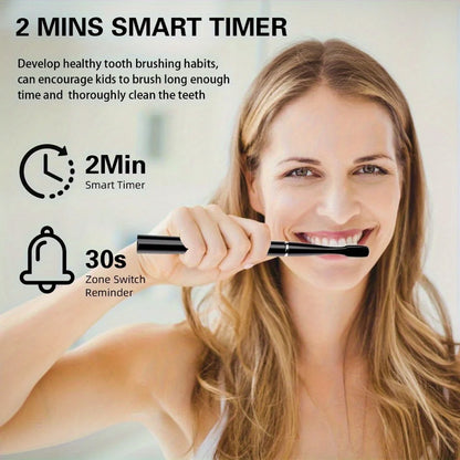 Electric Toothbrush Portable USB Rechargeable Automatic Electric Toothbrush with 6 Replaceable Brush Heads