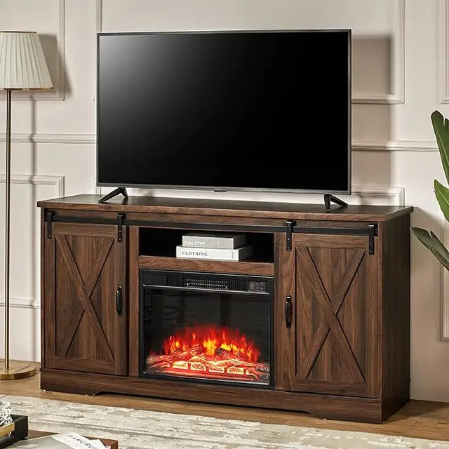 Fireplace TV Stand Sliding Barn Door Farmhouse Entertainment Center
23'' Electric Fireplace Insert
Storage Cabinets