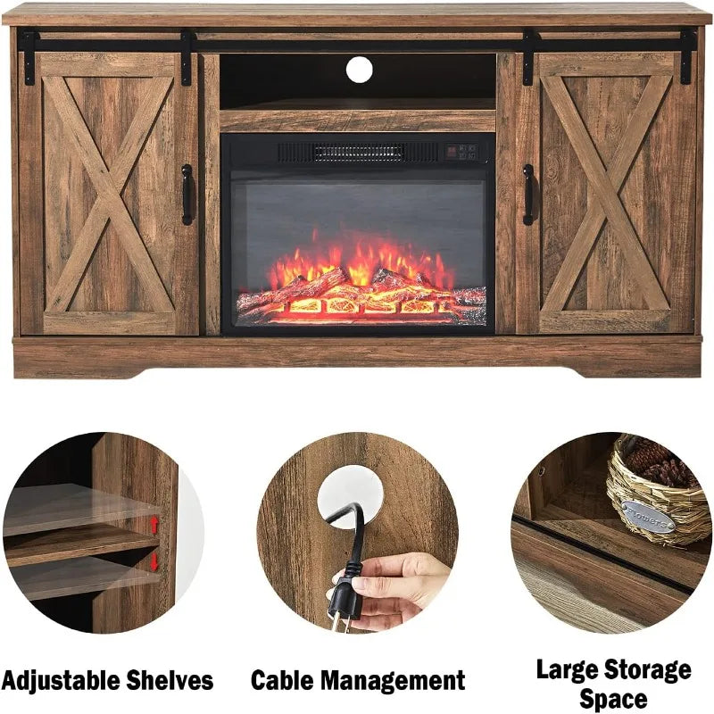 Fireplace TV Stand Sliding Barn Door Farmhouse Entertainment Center
23'' Electric Fireplace Insert
Storage Cabinets