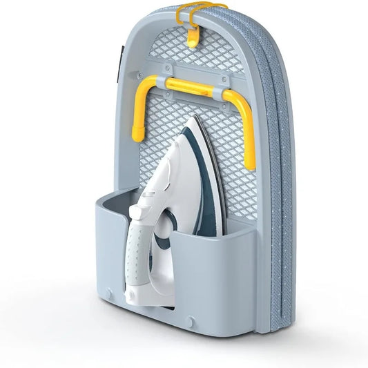 Folding Tabletop Ironing Board with Iron Holder, Compact, Space-Saving, Grey/Yellow.