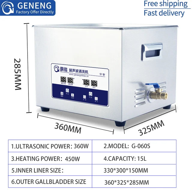 Geoneng Ultrasonic Cleaning Machine 15L 360W G-060S