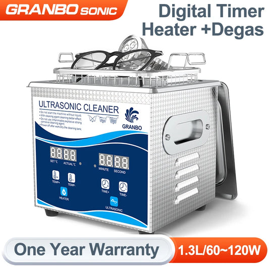 Granbo Ultrasonic Cleaner Bath 1L 60W 120W DEGAS With Heater for Jewelry Glasses Watches