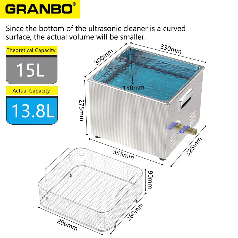 Granbo Ultrasonic Cleaner Machine 15L 500W Intelligent Sweep Cleaning
