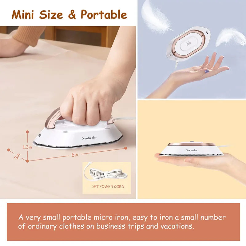 Handheld Mini Electric Dry Iron 120V/220V Dual-voltage 30S Heat Non-steam Garment Irons for Clothes Portable Lightweight Travel.