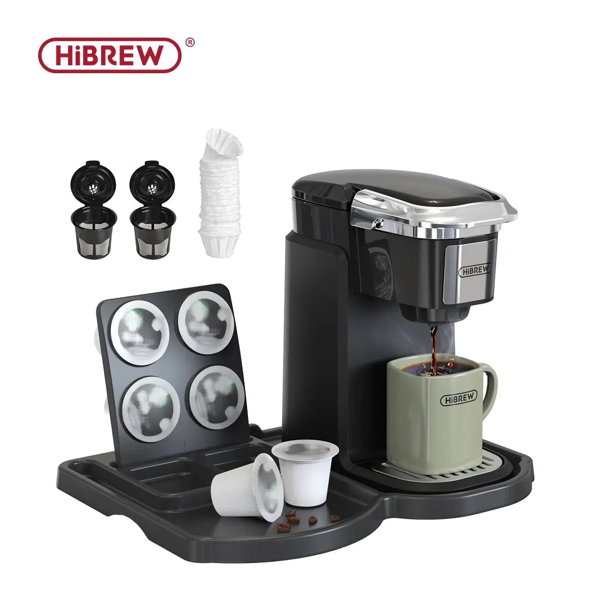 HiBREW Filter Coffee Machine Brewer
K-Cup Capsule& Ground Coffee
Tea Maker Hot Water Dispenser
Single Serve Coffee Maker.