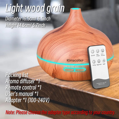 500ml Aromatherapy Essential Oil Diffuser Wood Grain Remote Control Ultrasonic Air Humidifier with 7 Colors Light