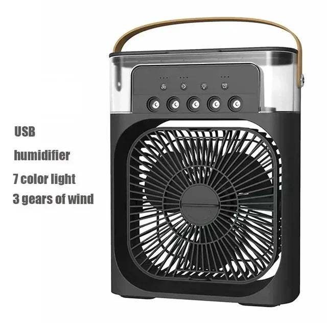 6 Inches Air Conditioner Cooling Fan With 5 Sprays 7 Color Light Portable Fan Air Cooler. 
Kipas Mini Fan Air Humidifier.