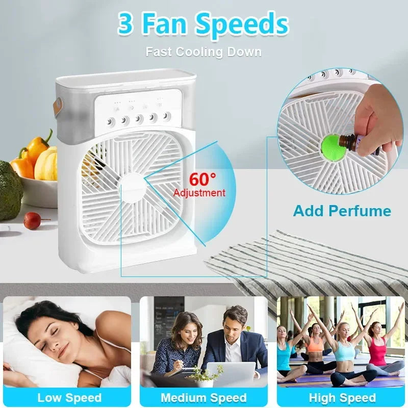 6 Inches Air Conditioner Cooling Fan With 5 Sprays 7 Color Light Portable Fan Air Cooler. 
Kipas Mini Fan Air Humidifier.