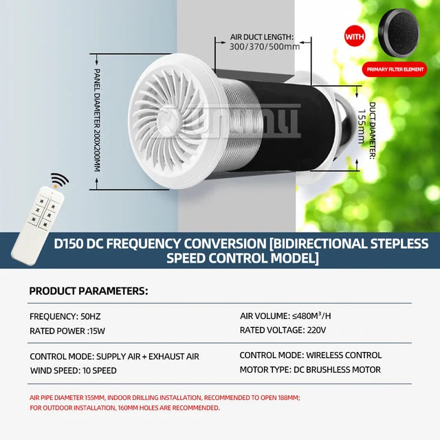 Two-Way Ventilation Fan Silent Exhaust Fan Fresh Air Ventilator Outdoor Air System