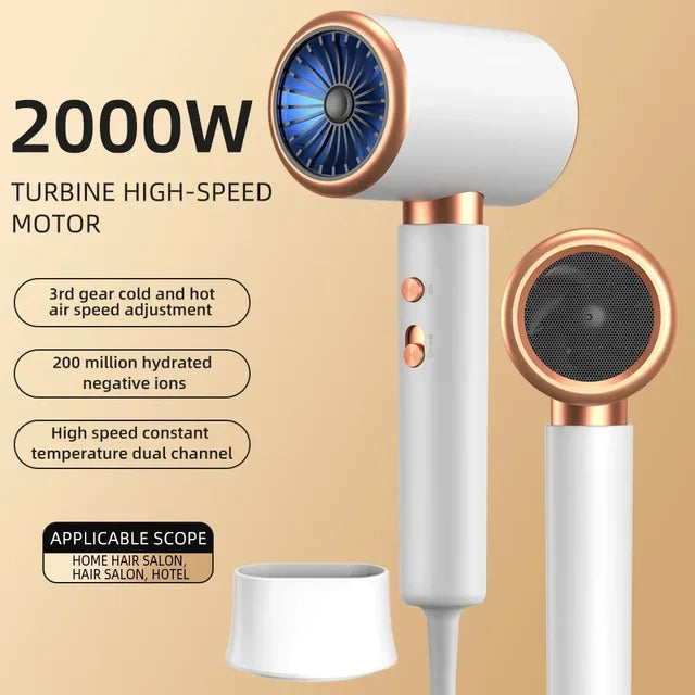 Ionic Hair Dryer High Speed Motor 2000W Hairdryer Negative Ion Hair Care Styler Professional Blow Dryer