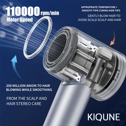 KIQUNE Hair Dryers High Speed Water Ion Professional Hair Care Quick Dry Negative Ion 110000Rpm Salon Electric Blower