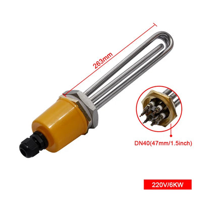 DN40 Immersion Water Heater Heating Tube 1.5" Thread 220V/380V Power 304SS
3KW/4.5KW/6KW/9KW/12KW for Tank