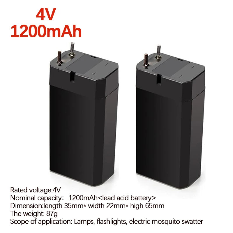 Lead Acid 1200mAh 4V Storage Battery
Mosquito Bat Batteries
LED Lamp Headlights Flashlight
Rechargeable High Capacity