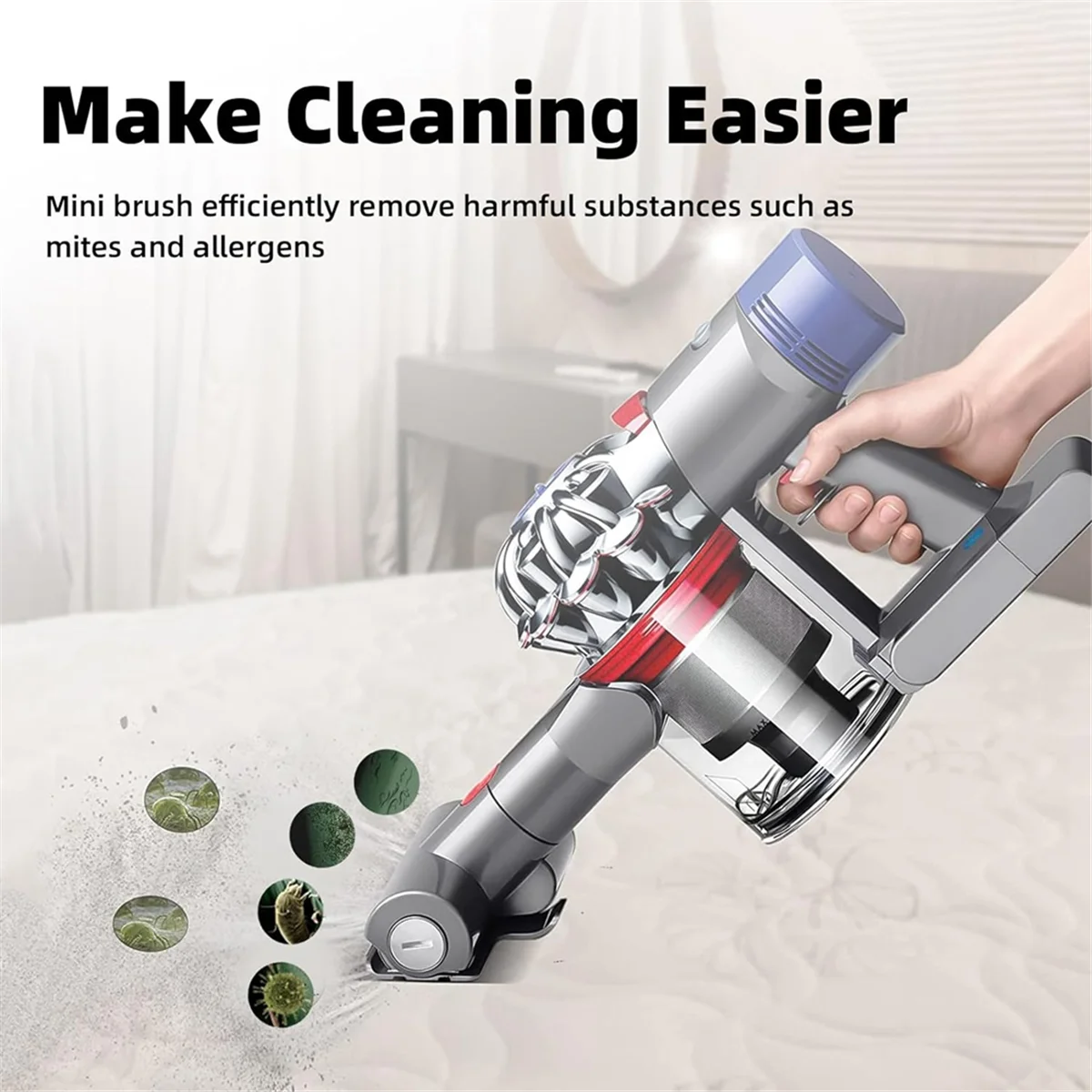 Mini Turbo Brush Head for Dyson Cordless Vacuums - Remove Dust, Hair, Mites