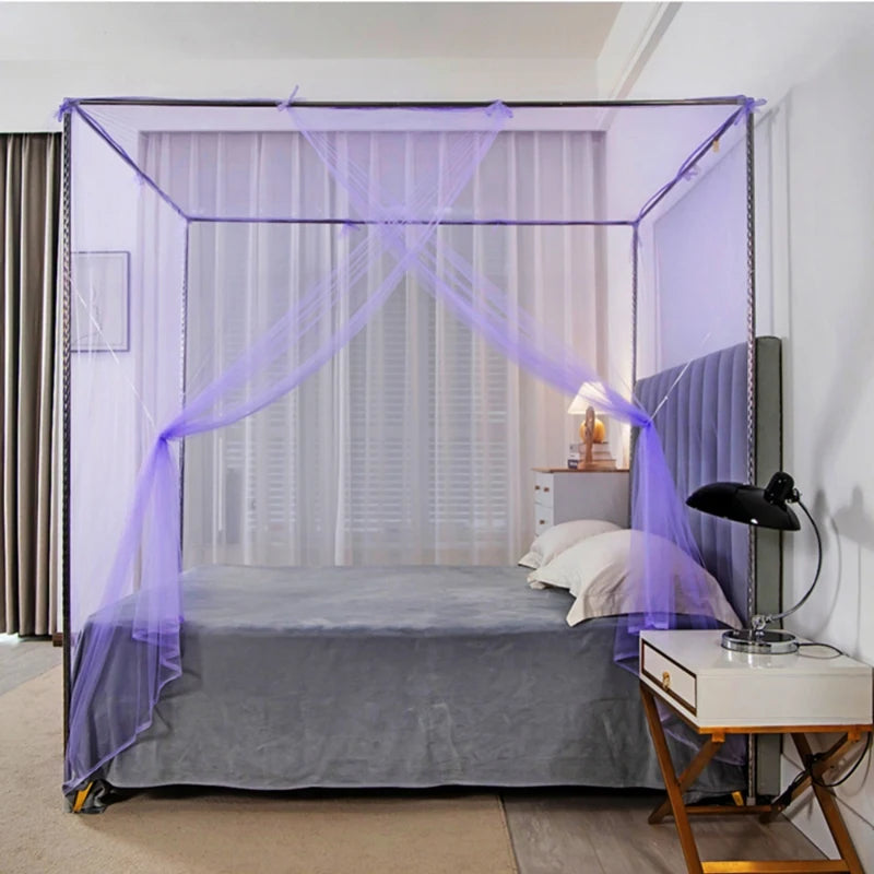 Mosquito Net Canopy White Four Corner Post Portable Square Mosquito Net Bedroom Sleeping.