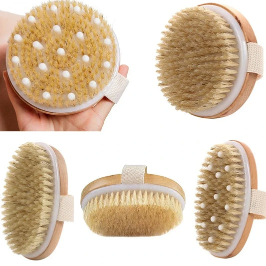 Natural Bristle Brush Soft Wet Dry Skin Body SPA Brush Bath Massager