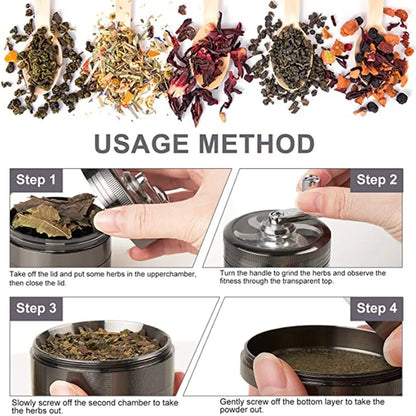 4-layer Aluminum Tobacco Grinder Manual Herbal Herb Mill Spice Crusher Hand Crank Muller Accessories