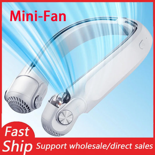 Portable Neck Fan Wireless Mini Electric Fan Mute USB Rechargeable Rotatable Turbine Rotor Outdoor Electric Fan.