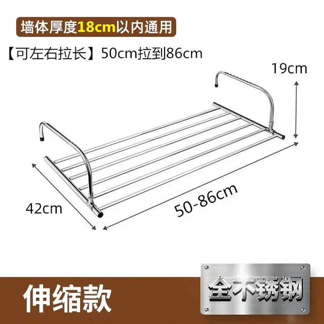 Telescopic Clothes Drying Rack Stainless Steel Balcony Shelf