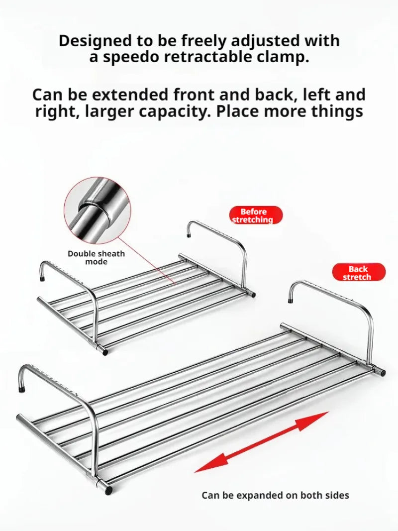 Telescopic Clothes Drying Rack Stainless Steel Balcony Shelf