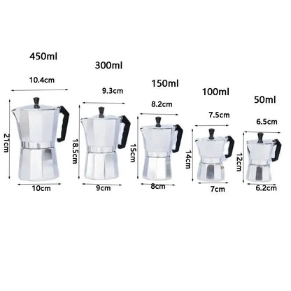Octagonal Coffee Maker Moka Pot
Stainless Steel Filter Aluminum Espresso Kettle
50ml 100ml 150ml 300ml 450ml