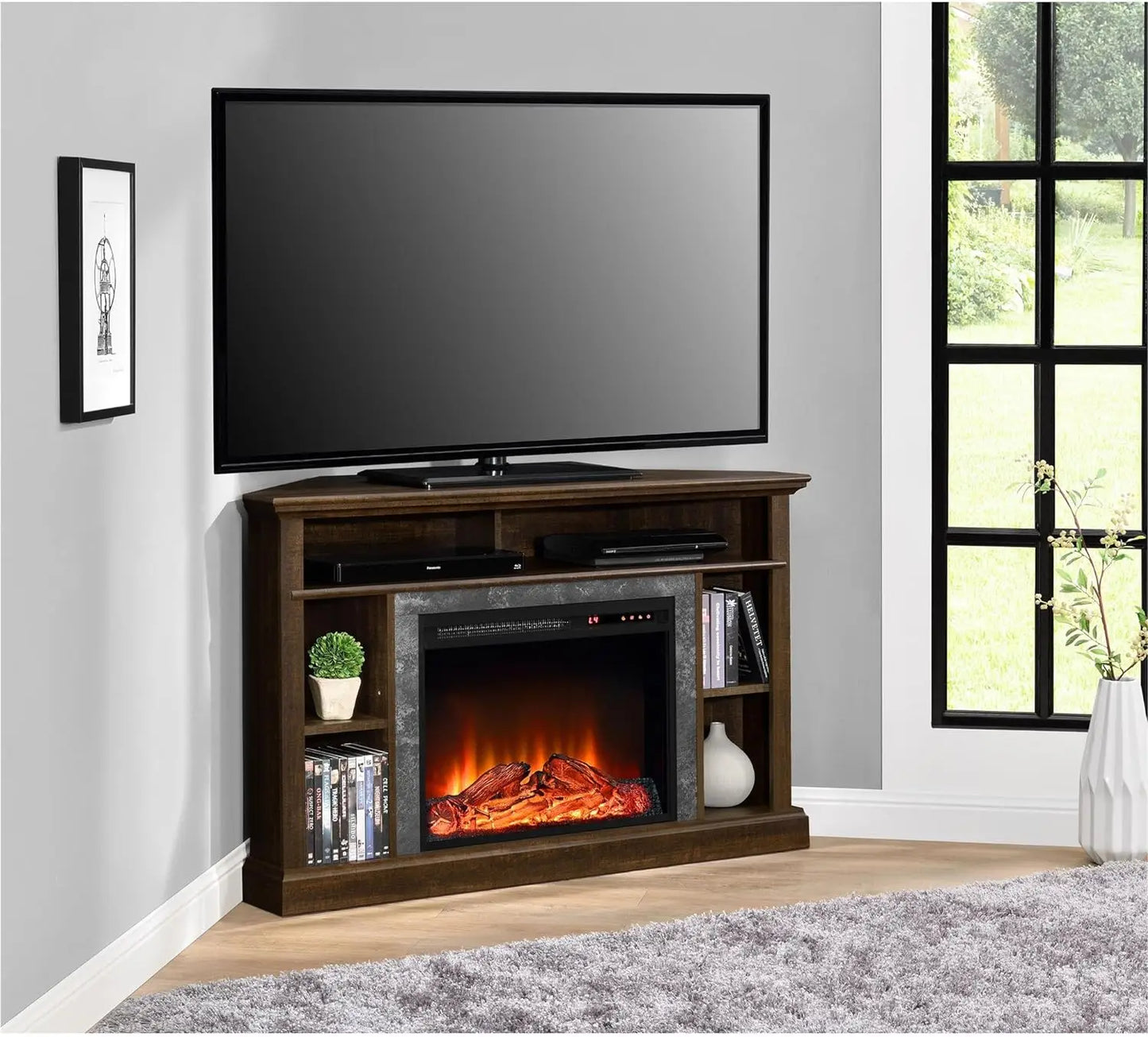 Overland Electric Corner Fireplace for TVs up to 50" Wide, Espresso.