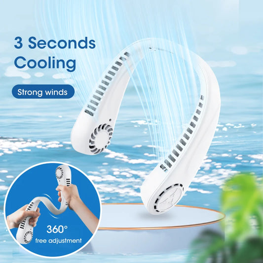 Portable Bladeless Hanging Neck Fan Air Cooling Rechargeable Wearable Head USB Mini Fan Traveling Outdoor Sports Running Fans