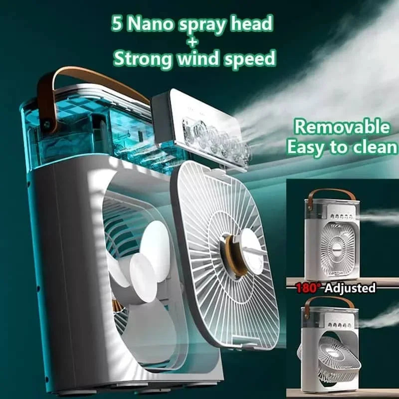 Portable Camping Fan Air Conditioners
USB Electric Fan LED Night Light 
Water Mist Fun 3 In 1 Air Humidifie 
Home Outdoor Travel.