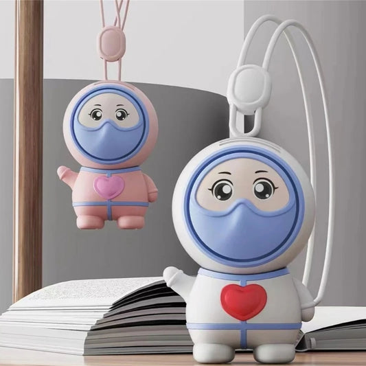 Portable Cartoon Hanging-Neck Fan Kids USB Charging Mini Fan Cute Lanyard Fan.