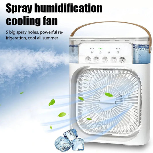 Portable Humidifier Fan Air Conditioner Household Small Air Cooler Hydrocooling Air Adjustment Water Mist Fan for Office Home. 

Product Name: Portable Humidifier Fan
Product Name: Household Small Air Cooler
Product Name: Air Adjustment Water Mist Fan