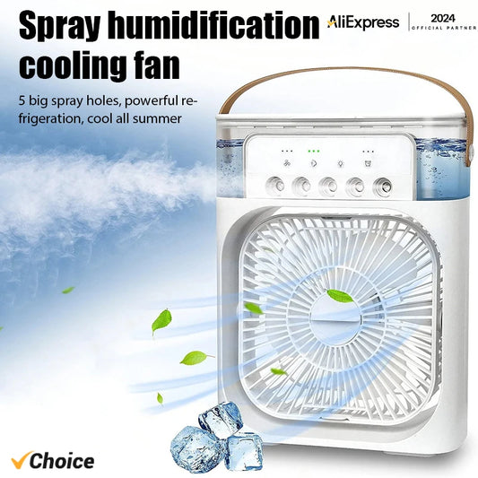 Portable Humidifier Fan Air Conditioner Household Small Air Cooler Hydrocooling Air Adjustment Water Mist Fan for Office Home.