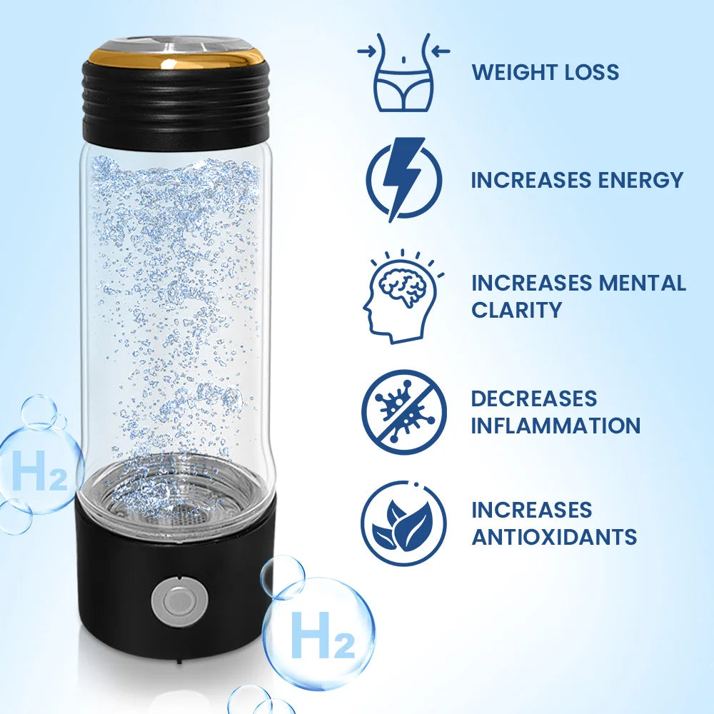 Portable Hydrogen Water Generator Bottle 400ml Glass Bottle