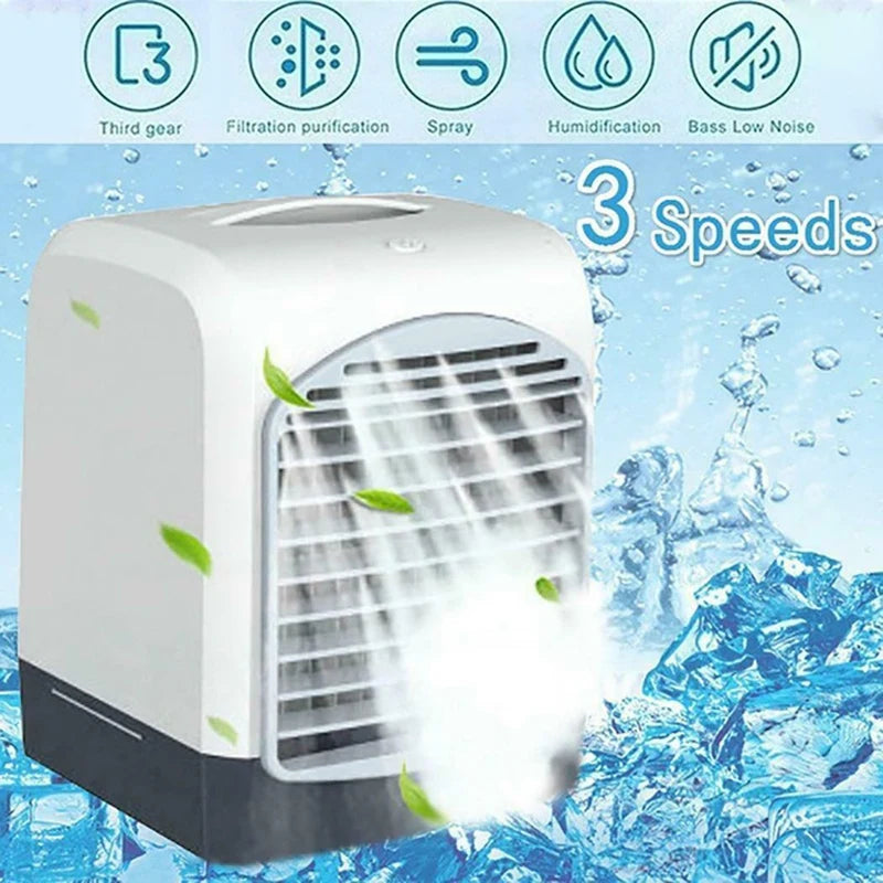 Portable Mini Desktop Air Conditioner USB Small Fan Cooling Humidifier Aromatherapy Air Cooler With Ice Water Tank.