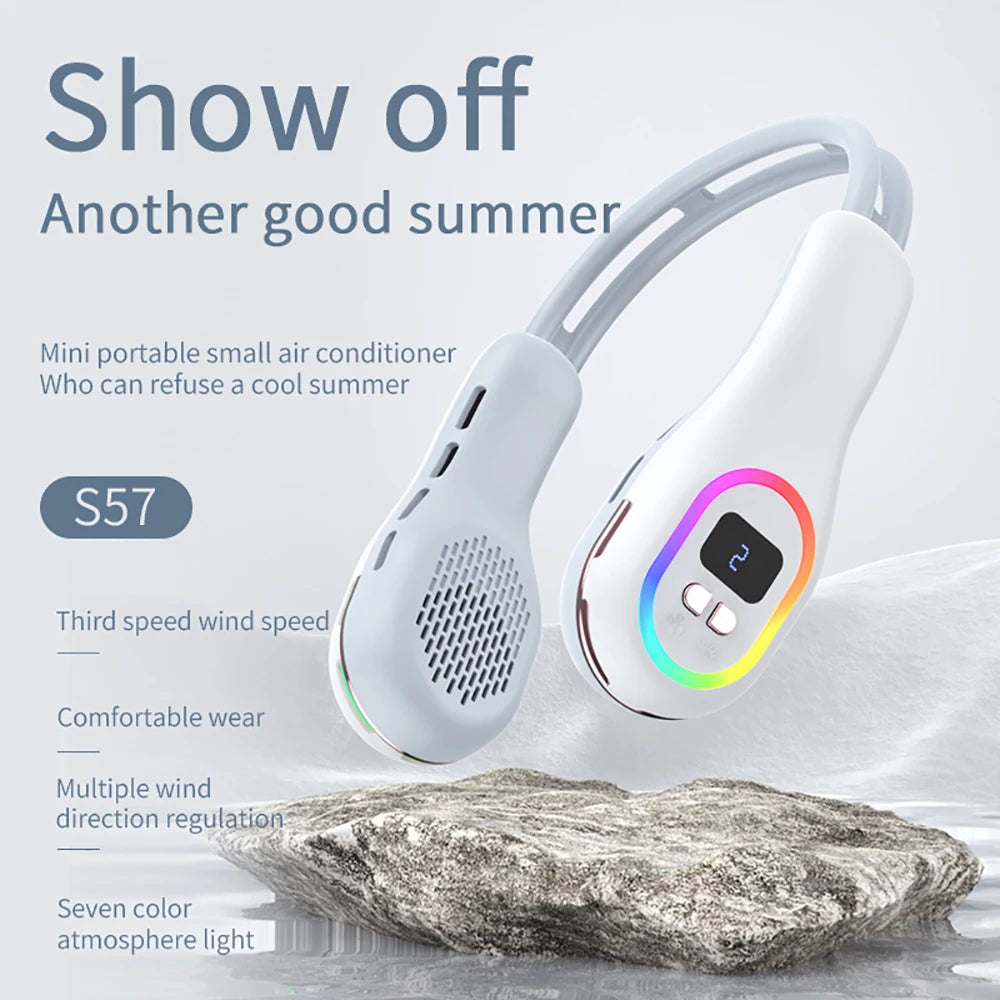 Portable Neck Fan USB Rechargeable Mini Electric Fan Soft Adjustable Band Bladesless Camping Outside Ventilador Cooling Silent.
