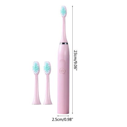 Portable Ultrasonic Electric Toothbrush 3 Replacement Heads Set