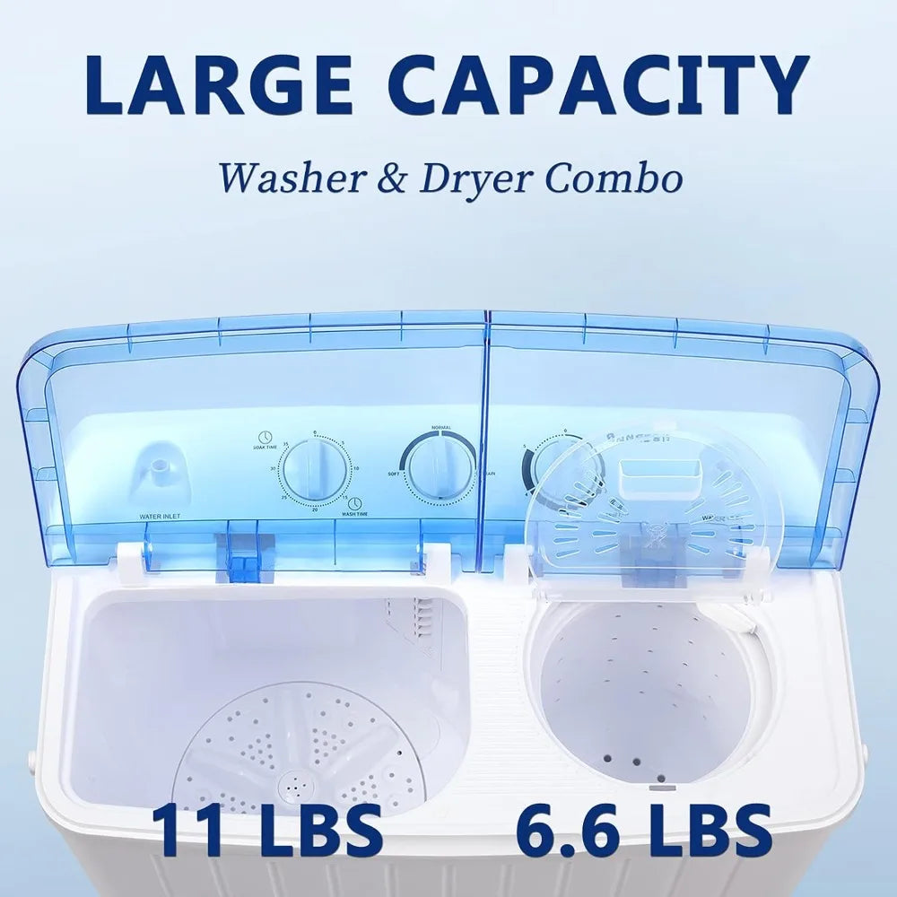 Portable Washing Machine
Mini Twin Tub Washer and Dryer Combo
17.6 lbs Large Capacity
Apartment, Dorm, RV, Camping