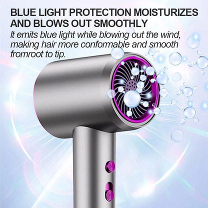 Professional Ionic Hair Dryer with Blue light for Salon High Speed Powerful Blow Dryer with Nozzle