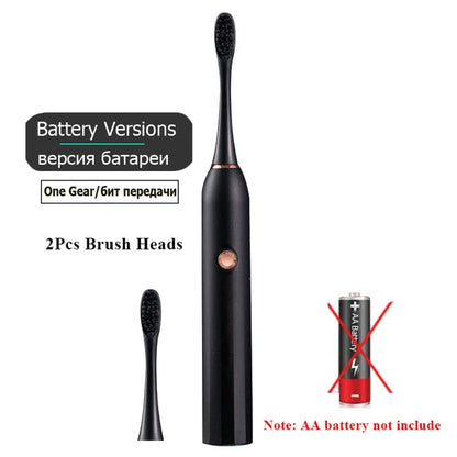 Rechargeable Electric Toothbrush Black White Sonic Remove Tartar Oral Hygiene IPX7 Waterproof with Replacement Head Gift Adult