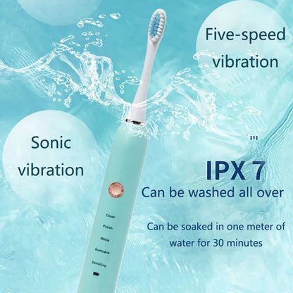 Rechargeable Electric Toothbrush Black White Sonic Remove Tartar Oral Hygiene IPX7 Waterproof with Replacement Head Gift Adult