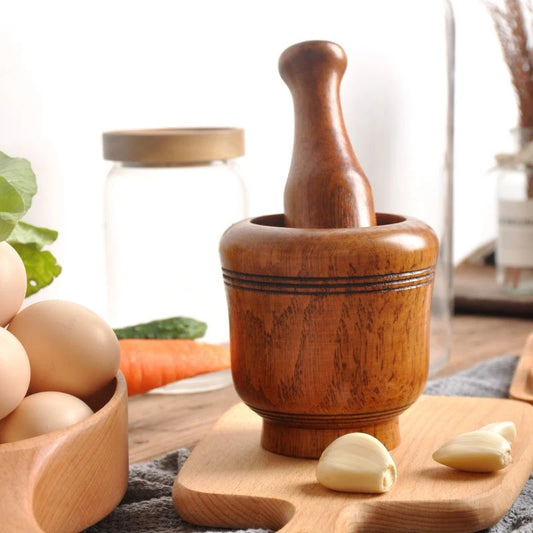 Resin Mortar Pestle Set Wooden Grinding Bowl Kitchen Manual Garlic Ginger Spices Grinder