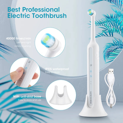 Rotary Electric Toothbrush Adult 360° Rotation 40000/min Clean USB Charging Tooth Brush Teeth Oral Care 3pcs Brush Heads

Rotary Electric Toothbrush