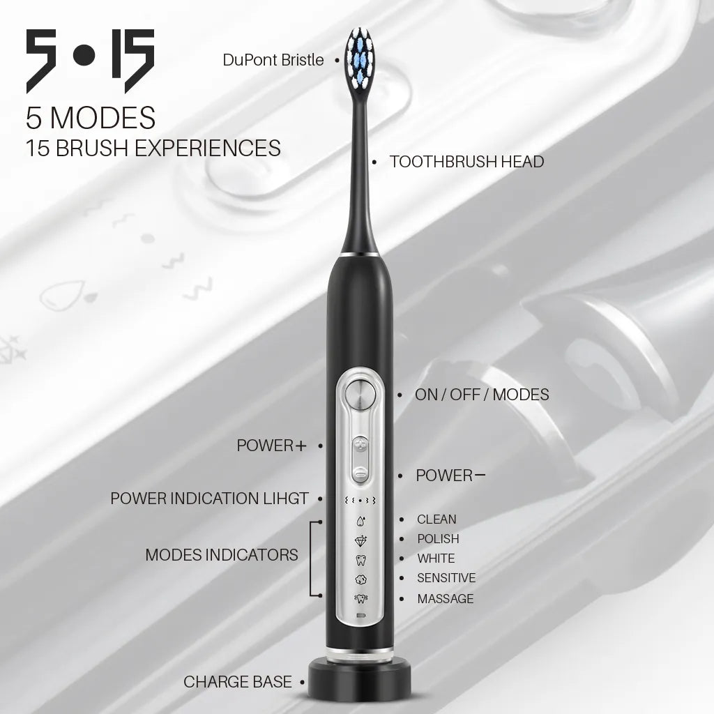 SUBORT Super Sonic Electric Toothbrushes for Adults Kid Smart Timer Whitening Toothbrush IPX7 Waterproof Replaceable Heads Set.