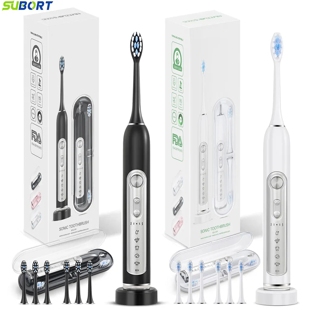 SUBORT Super Sonic Electric Toothbrushes for Adults Kid Smart Timer Whitening Toothbrush IPX7 Waterproof Replaceable Heads Set.