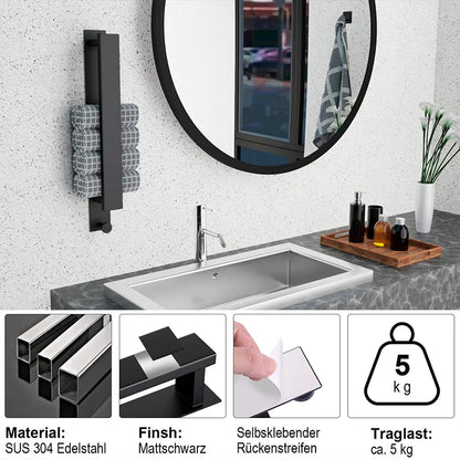 Self-adhesive Towel Holder No Drilling Stainless Steel Guest Towel Holder Shower Room Holder Hanging Bathroom Wall Storage