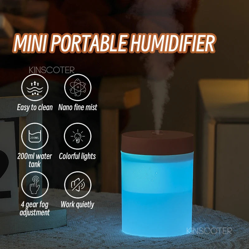 Silent Mini Humidifier 200ml USB Air Humidifier Car Mist Diffuser