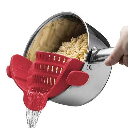 Silicone Kitchen Strainer Clip Pan Drain Rack Bowl Funnel Rice Pasta Vegetable Washing Colander Draining Excess Liquid Universal