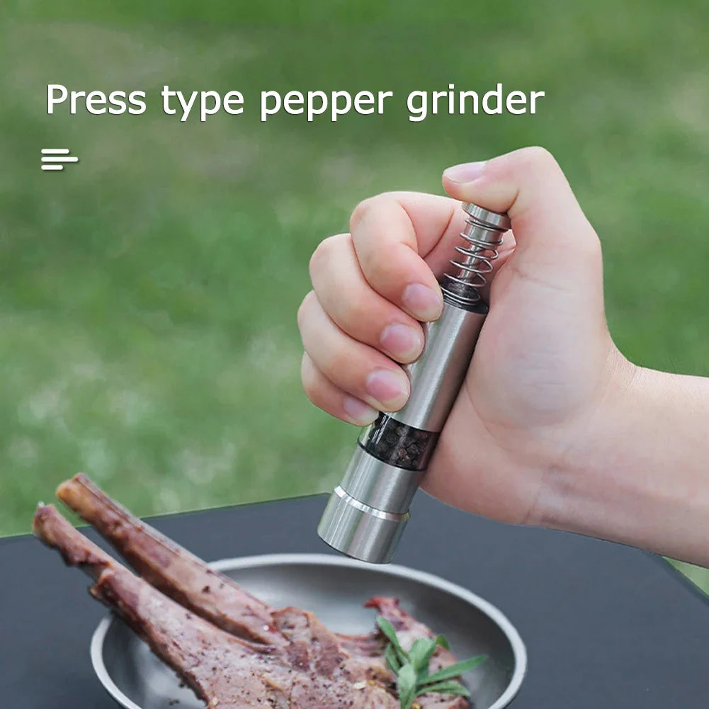 Mini Salt Pepper Grinder Thumb Push Spices Grinder Transparent Built-in Spring Home Camping BBQ
