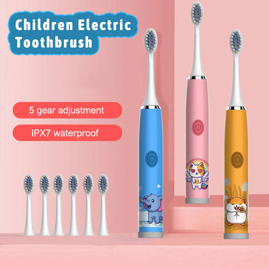 Sonic Children Electric Toothbrush Rechargeable Colorful Cartoon Brush For Kids Automatic IPX7 Waterproof With Replacement Head. 
Sonic Children Electric Toothbrush